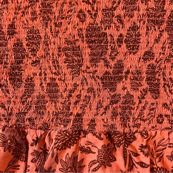 Universal Thread Orange L/S Pullover Blouse with Smocking & Floral Pattern - Picture 3 of 5